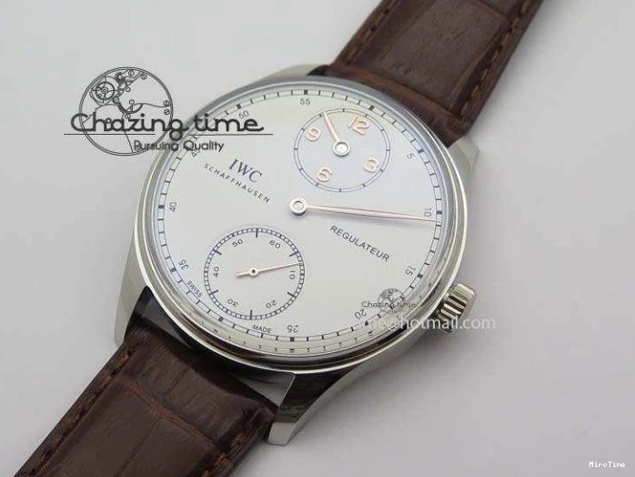 MIROTIME 0122 Sustainable Portuguese IW5444 SS White Dial RG Numbers On Brown Leather Strap A 7256
